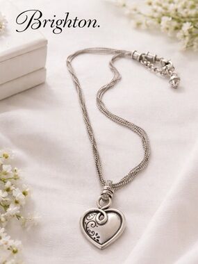 Brighton Silver Heart Scroll Pendant Necklace